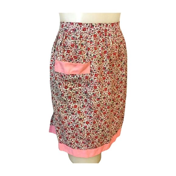 Vintage 1960s Mid Century Half Apron - Pink, Red, Gray, White Abstract Print - Picture 2 of 2